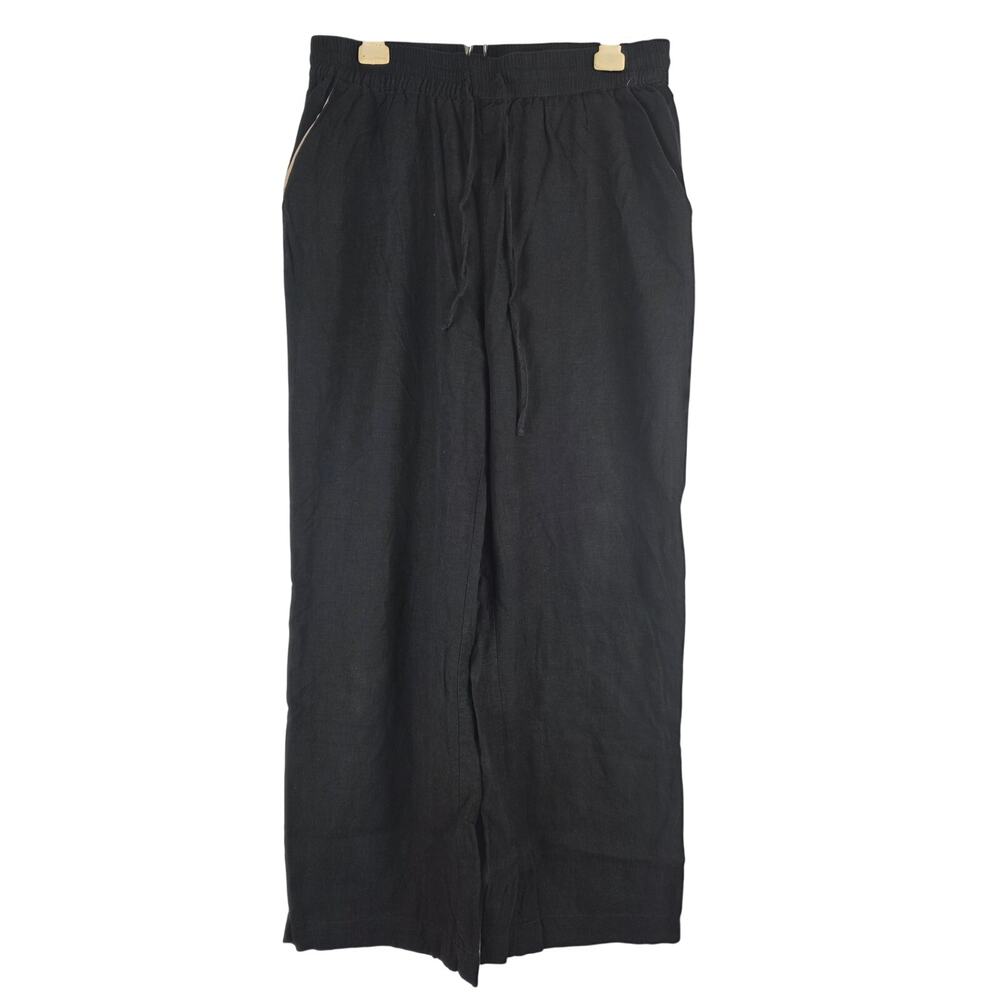 Steve‎ Madden Linen Blend Pants M Womens Black Straight Leg Pockets Beachy Lagen